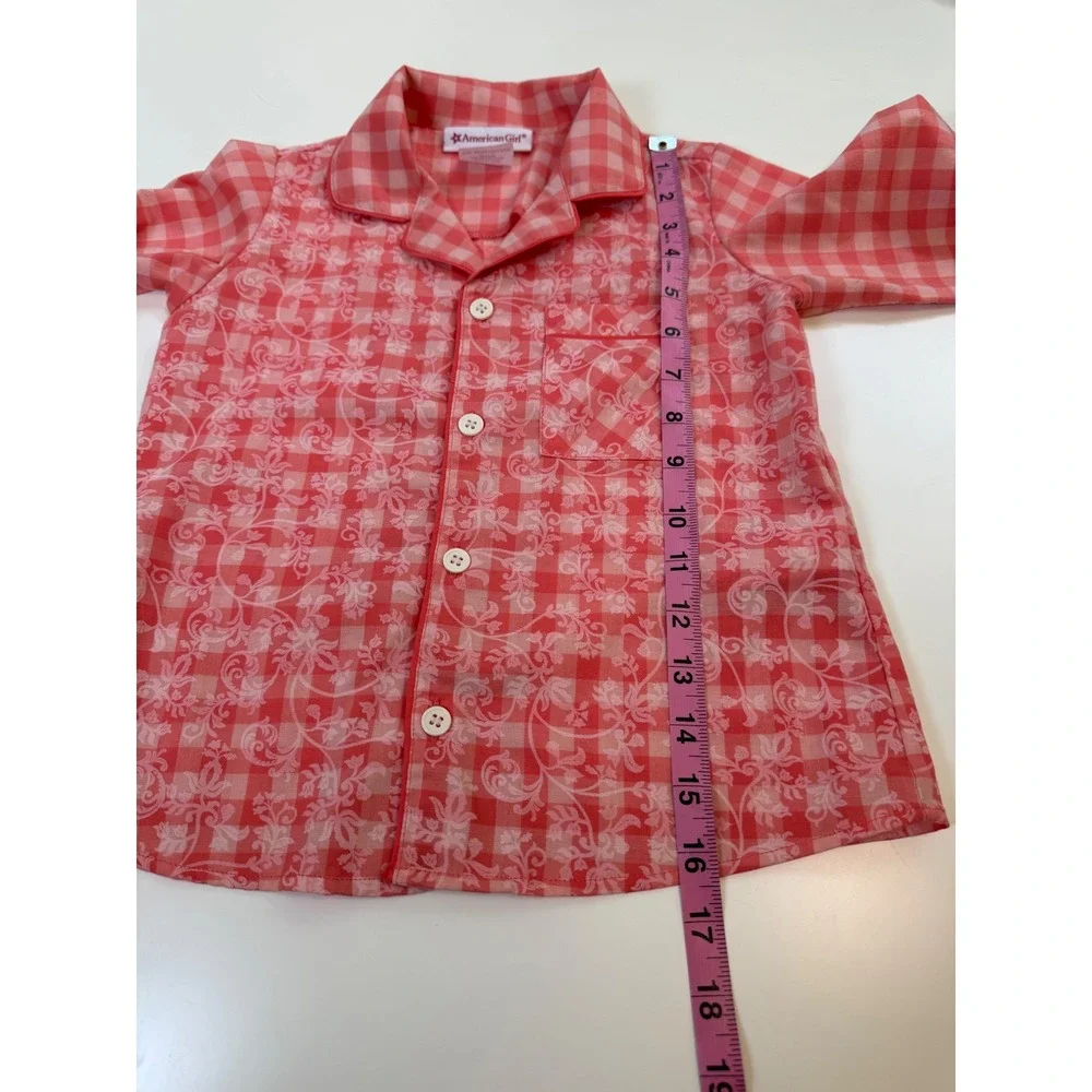 American Girl Girls Red Gingham Floral Top Long Sleeve Button Up Size 6